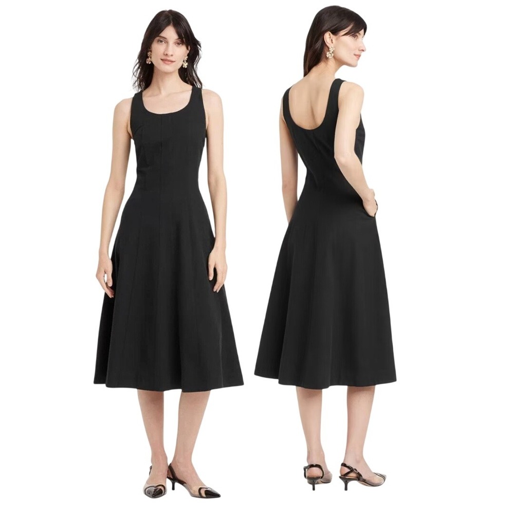 A New Day Women's Black Scoop Neck Corset Midi A Line Dress Dress Size 4
